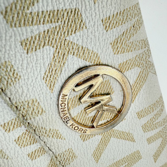 Michael Kors MK Logo Cream Brown Trifold Wallet - Picture 3 of 10